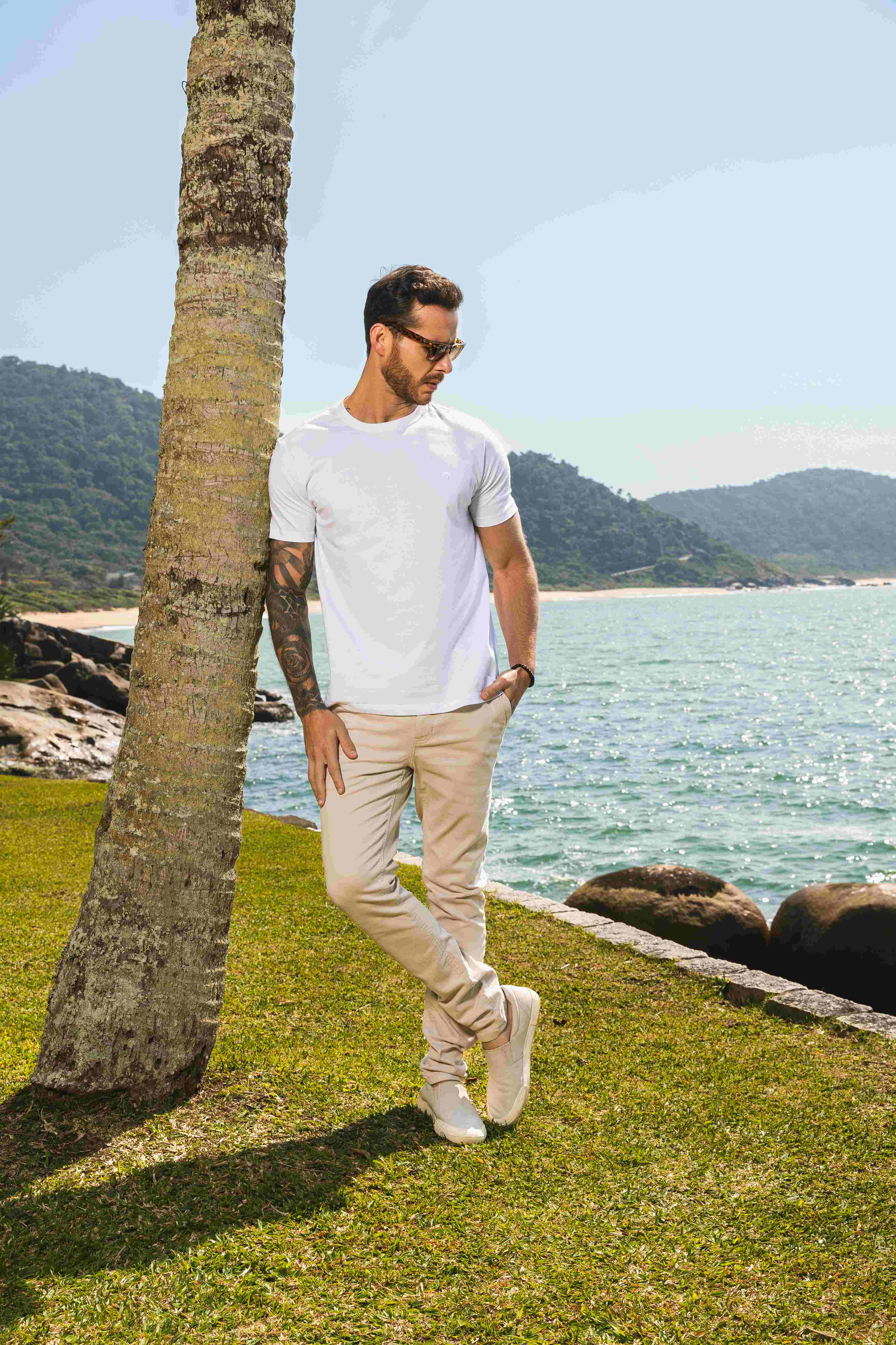 Calça Masculina Skinny Chino Bege Claro ROCKSHAM