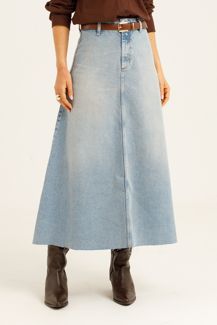 Saia Feminina Saia Despojada Saia Feminina Longa Evasê Indigo