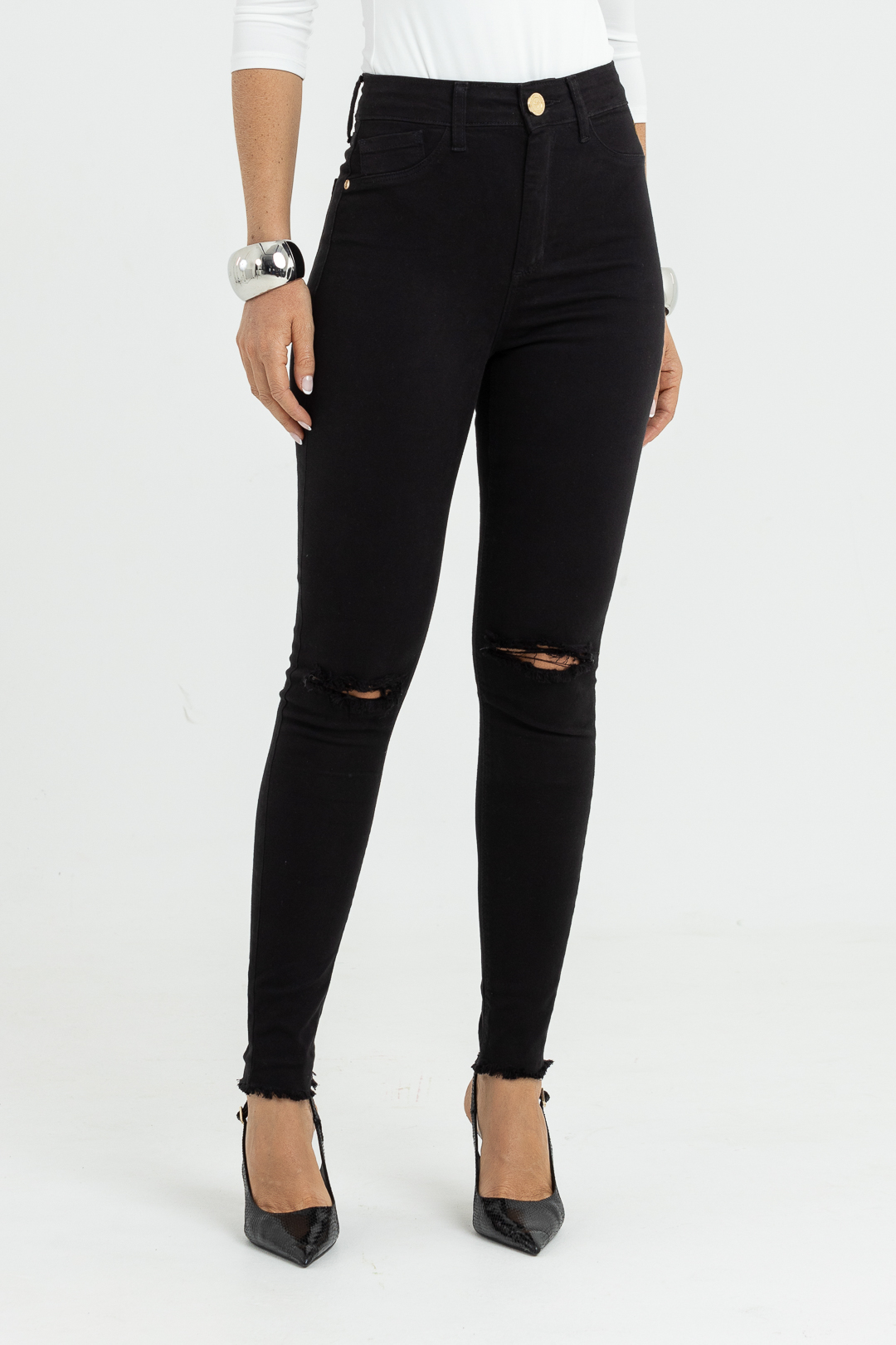 Calça Skinny Feminina Calca Jeans Preta Cos Alto Calça Skinny