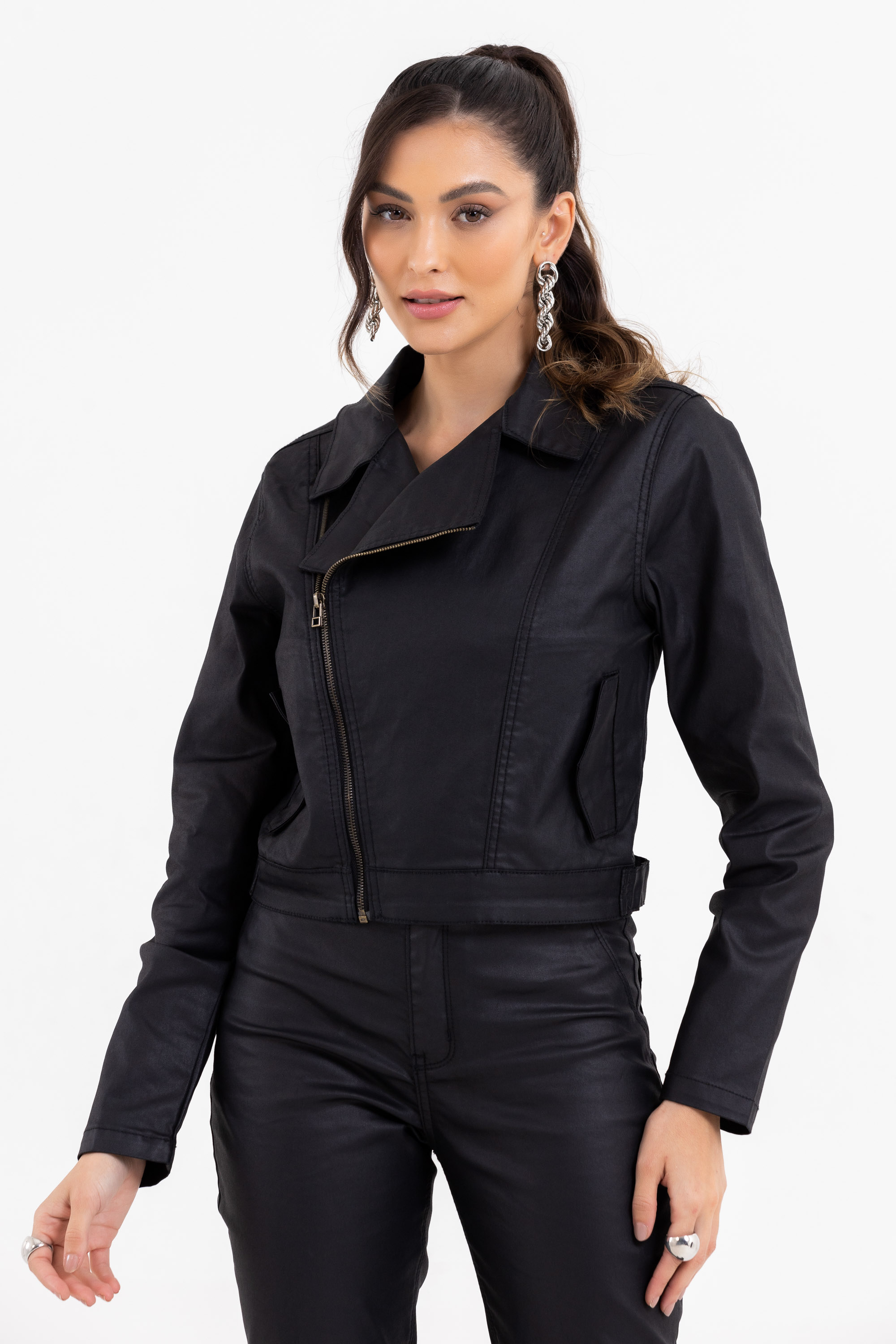 Jaqueta Feminina Perfecto Resinada Preta Rocksham