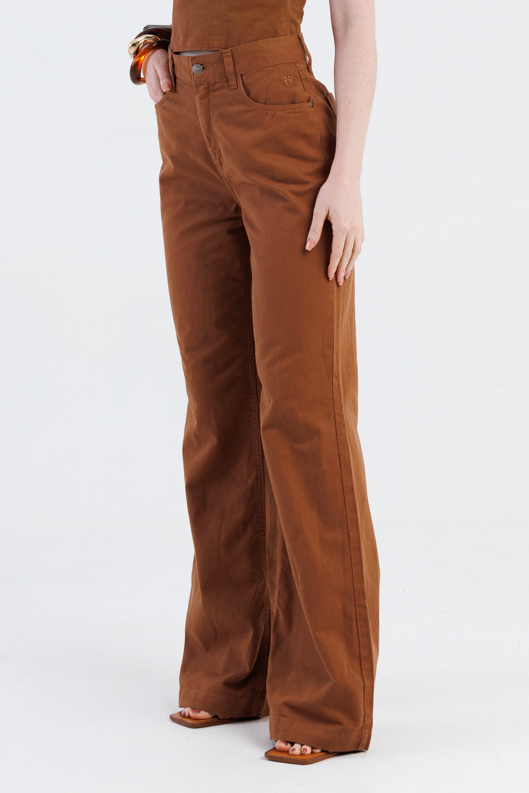 Calça Feminina Wide Leg Cintura Alta Marrom | ROCKSHAM