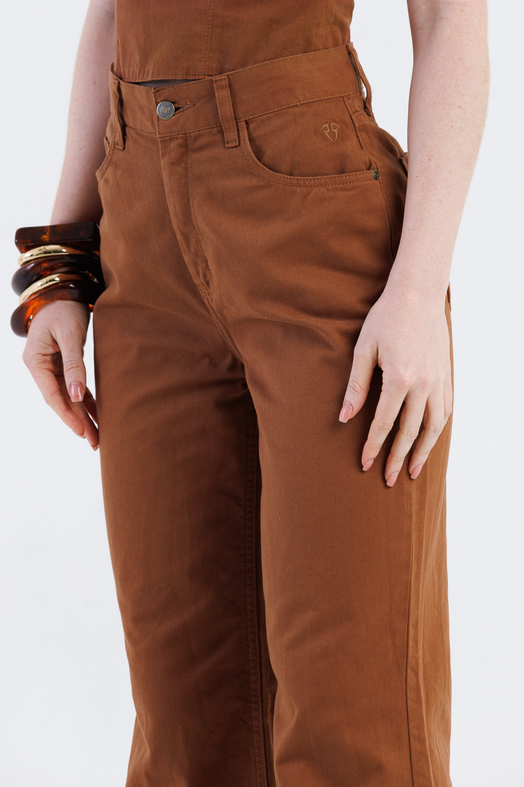 Calça Feminina Wide Leg Cintura Alta Marrom | ROCKSHAM