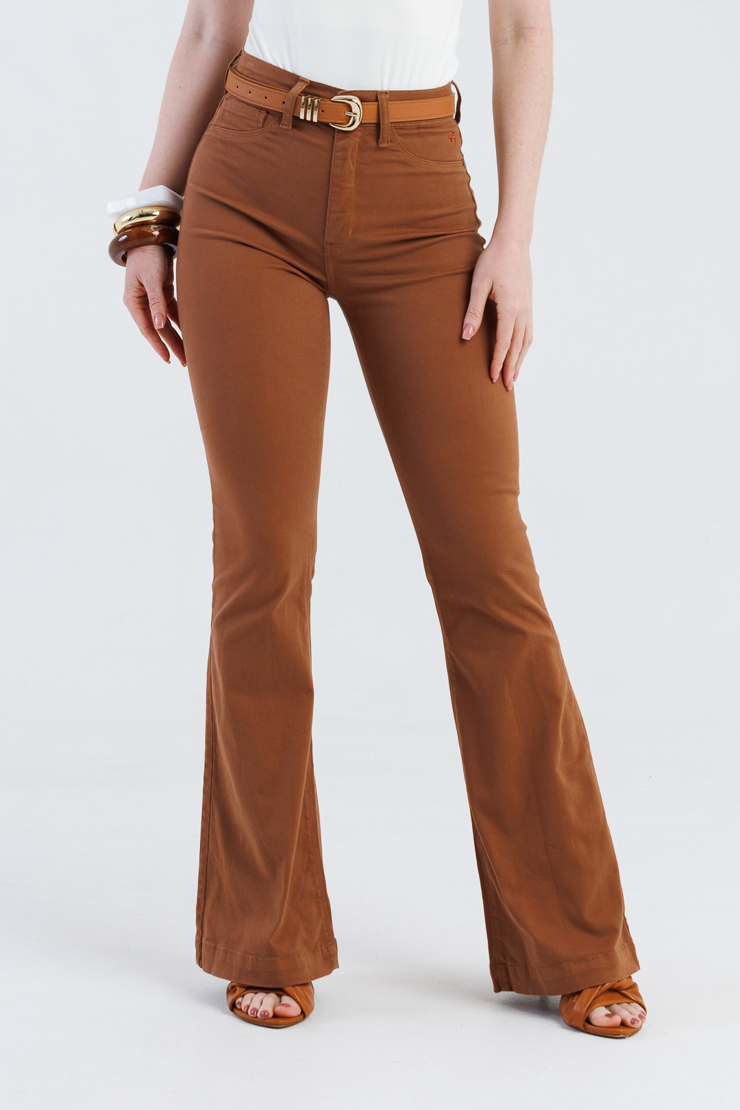 Calça Feminina Flare Cintura Alta Marrom ROCKSHAM