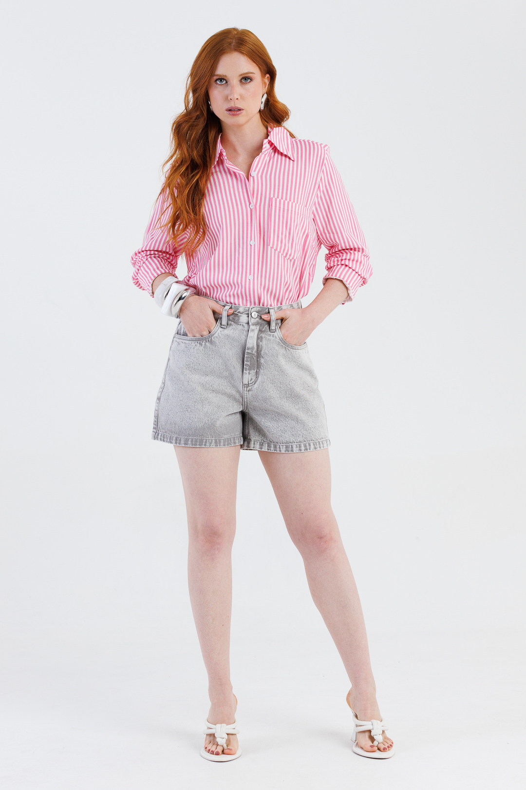 Shorts Feminino Cintura Alta Cinza Stone | ROCKSHAM