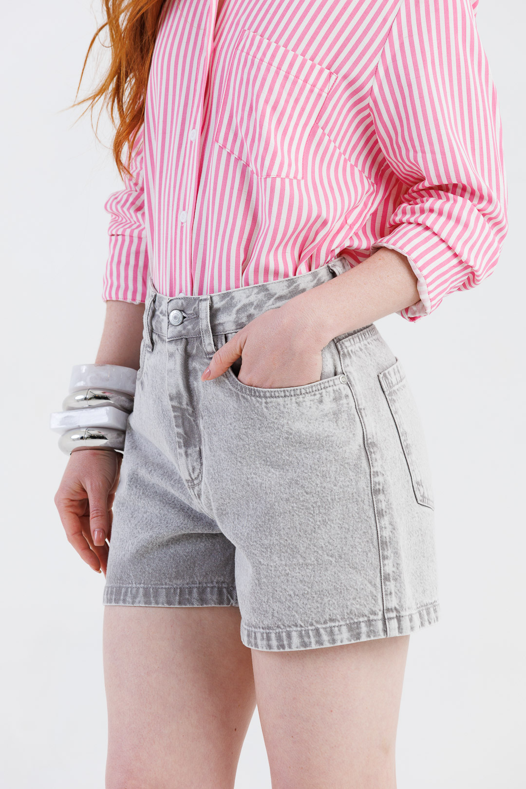 Shorts Feminino Cintura Alta Cinza Stone | ROCKSHAM