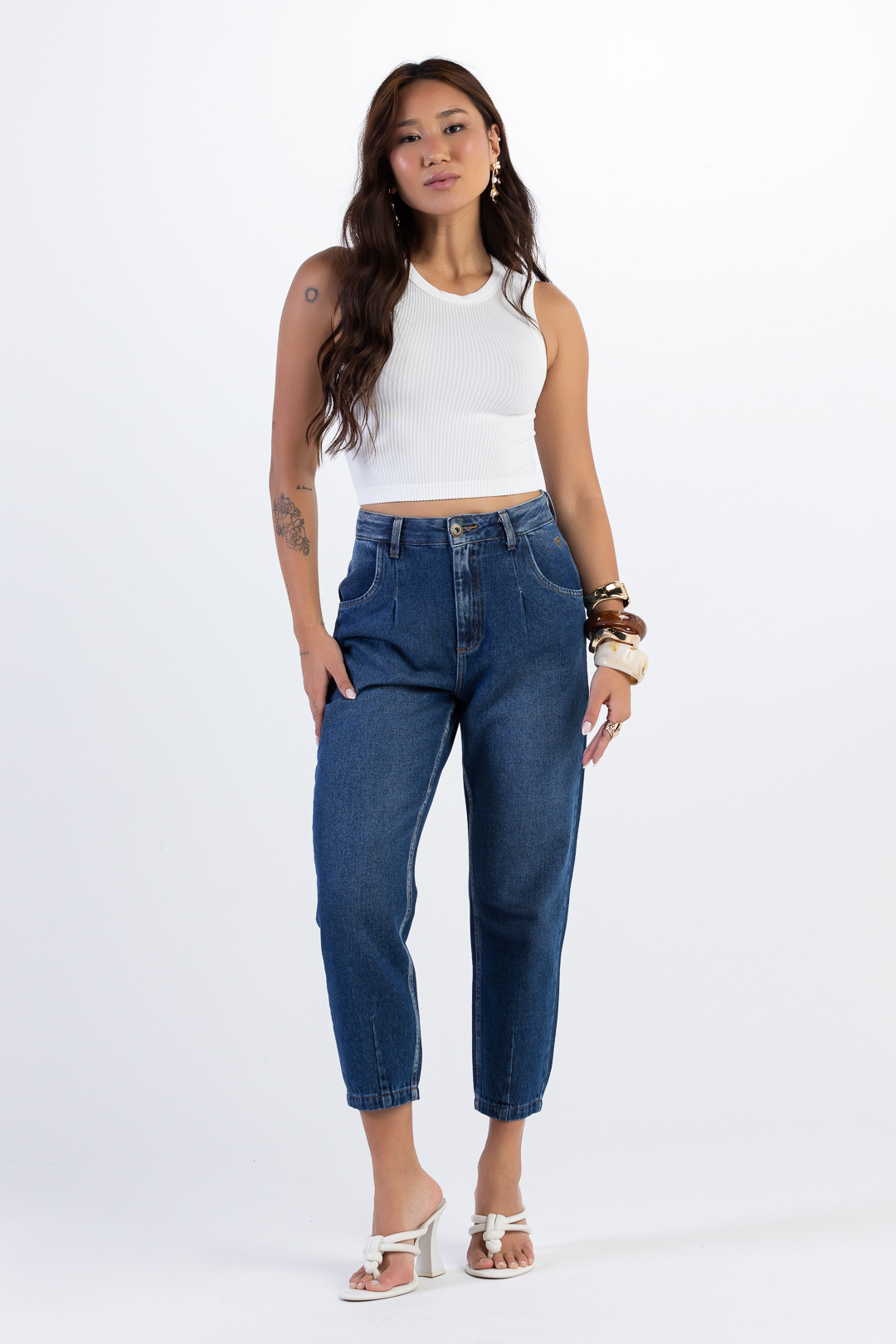 Calça Feminina Slouchy Jeans Cintura Alta Indigo Escuro | ROCKSHAM