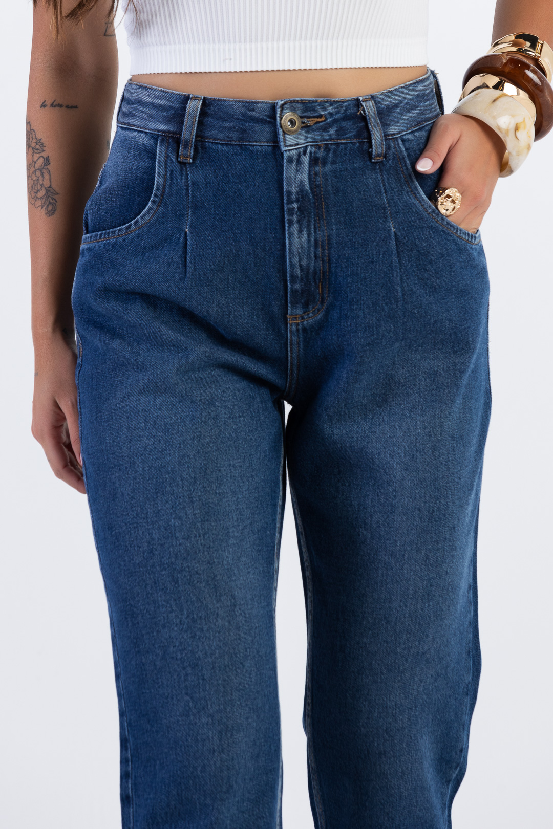 Calça Feminina Slouchy Jeans Cintura Alta Indigo Escuro | ROCKSHAM